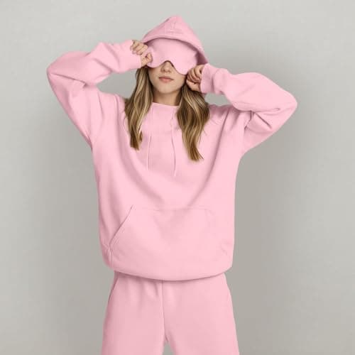 Hooded Sweatshirt With Eye Mask Ladies Plus Size Hoodies Hidded Pocket Travel Airplane Mode Hoodie Long Sleeve Casual Pullover Tops for Office Holiday Hiking 01 Pink L — view 5