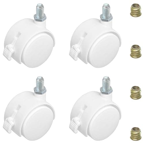 4 PCS Swivel Universal Casters Wheels with Brakes,Furniture Castor (White)
