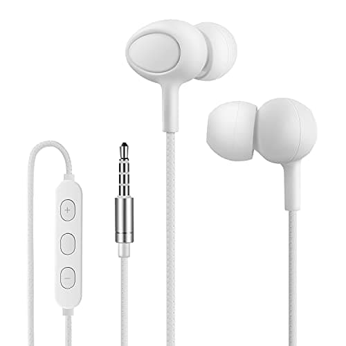 Yiwiso Sleep Headphones, Soft Earphones Wired for Sleeping, Sleep Earpbuds for Side Sleeping, In-Ear Headphones with Mic and Volume Control, Noise-Isolating, Travel, Relaxation (White)