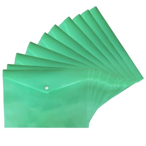 Pack of 10 | A4 Plastic Document Wallets, Green Popper Wallets