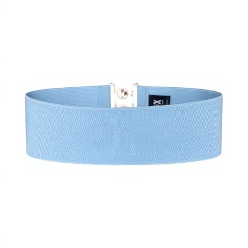 Ro Rox Retro Vintage Belt | Elastic Women's Accessories | Stretchy 50s Nurse With Silver Buckle & Clasp | Waist Belt For Dress | Wide Belt Design | Elasticated Belt For Women & Ladies, Sky Blue, S — view 2