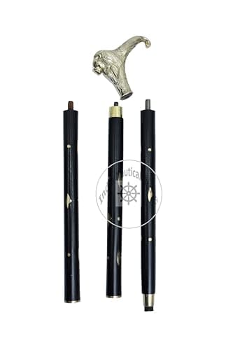 Alfiya Nautical 36" Handmade Lion Head Walking Stick | Brass Nautical Cane with Rosewood Shaft | Portable Dismantlable Support & Stylish Gift — view 3