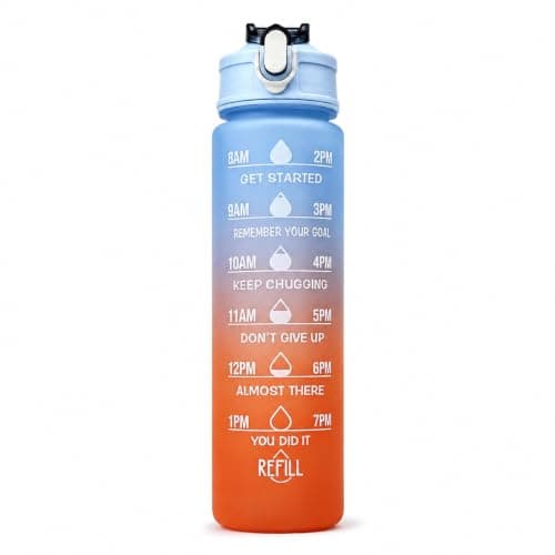 900ml Water Bottle with Straw, Sports Water Bottle with Time Marker, BPA Free Plastic Drinking Bottle, Leak Proof Gym Bottle for Men & Women, Running Water Bottle for Fitness, Outdoor Hydration