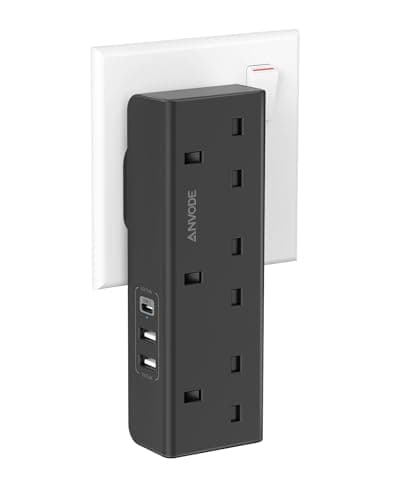 3 Way Plug Adapter, Multi Plug Extension Socket Black with USB C Slot