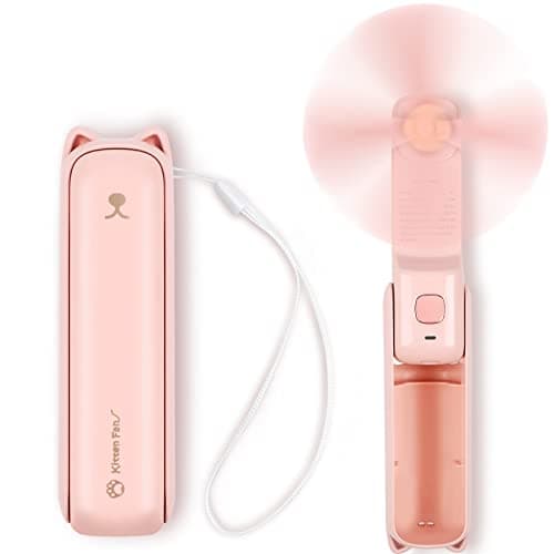 LYMYBETY Portable Handheld Fan, USB Rechargeable Mini Hand Held Travel Fans, Folding Pocket Fan 3 Speeds, 24 Working Hours, Small Personal Desk Fan Flashlight Home Travel Outdoor Use, Pink