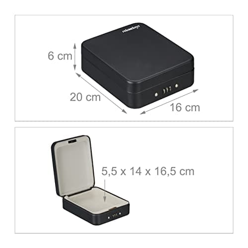 Relaxdays Security Box, Combination Lock, Portable, Security Cable, Car Safe, H x W x D: 6 x 16 x 20 cm, Steel, Black — view 4