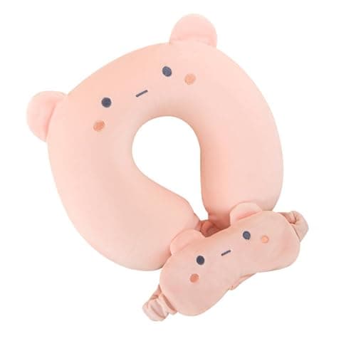Travel Pillow Kids Travel Pillow with Sleep Eye Mask Cute Neck Pillow for Travel Soft Memory Foam Travel Neck Pillow for Adults and Kids Airplane Sleeping Travel and Camping (pink cat)