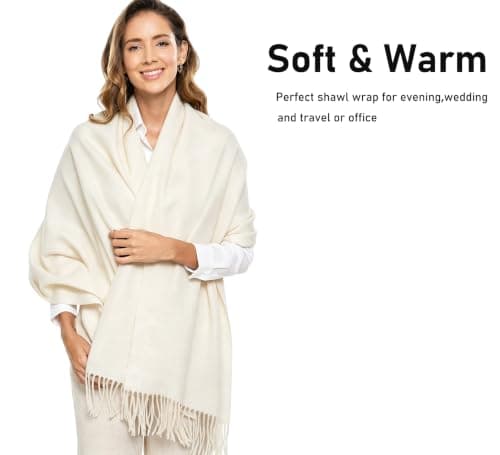 XuoAz Women's Fall Winter Shawl Wrap Large Fringe Scarf for Evening Dresses Travel, Solid Beige, Medium — view 2