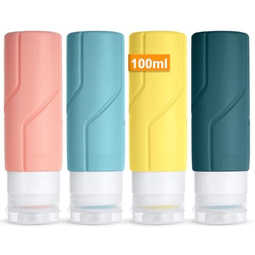 OSDUE Silicone Travel Bottle, 4 Pack 100ml Squeezy Travel Bottles Leak Proof Refillable Squeezable Containers Pots for Lotion Liquid Shampoos Soap and Toiletries