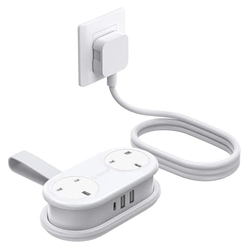 ORICO Travel Extension Lead with USB Slots, 2 Outlets 3 USB Ports (1 USB C), 3250W 13A Socket Extensions, Rollable Extension Cord for Travel/Home/Office, Essentials Cruise Approved Power Strip-White