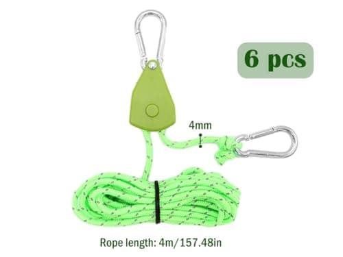 Kellegour 6 Pack Tent Guy Ropes with Pulley,4mm Reflective Cord Tent Guide Rope,Reflective Tent Guy Ropes,Tent Camping Cord with Pulley for Camping,Hiking,Tent,Tarpaulin,Awning (4m,Green) — view 2