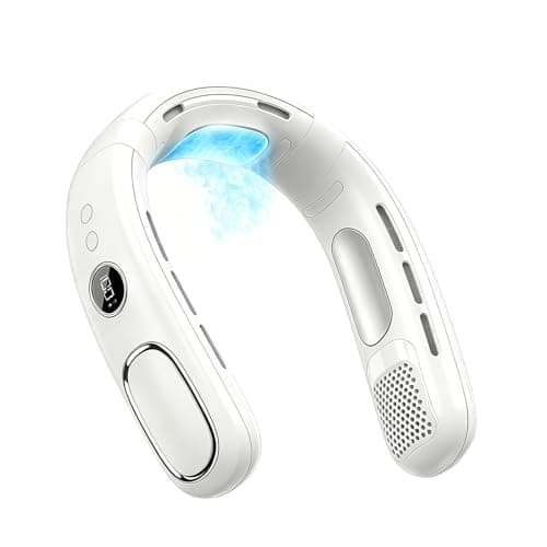 Portable Neck Fans Rechargeable with Semiconductor Cooling, Neck Air Conditioner with LED Display, 5 Speed Bladeless Neck Fans for Women & Men, 4000mAh Wearable Cooling Fan for Travel Outdoor (White)