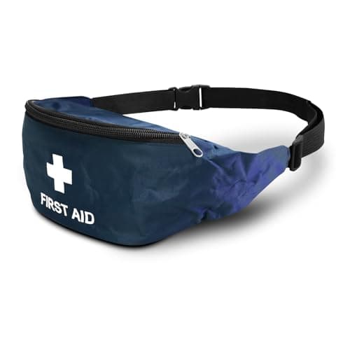 RE-GEN Empty First Aid Bum Bag Waist Pouch | Blue | Ideal for Schools, Home, Office & Travel | Strong Adjustable Belt & Buckle | Wide Access Zipper