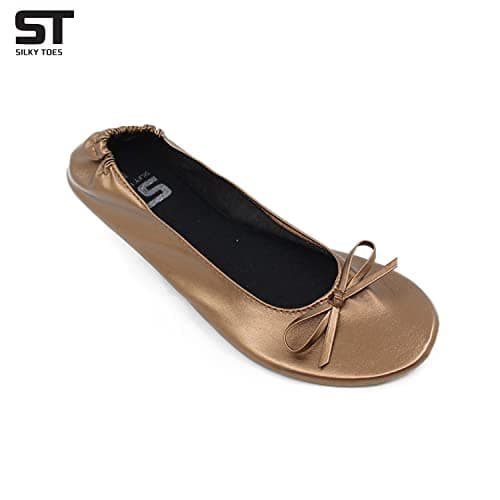 Women's Foldable Portable Travel Ballet Flat Roll Up Slipper Shoes (X-Large, Bronze) — view 3