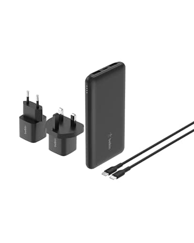 Belkin Portable Charger, 5-in-1 Power Bundle with 10000 mAh Power Bank, 2-25W USB-C Charging Block, EU/UK Plug, 60W USB-C Cable, and Travel Pouch – Fast Charging for Multiple Devices, Compact Design — view 2