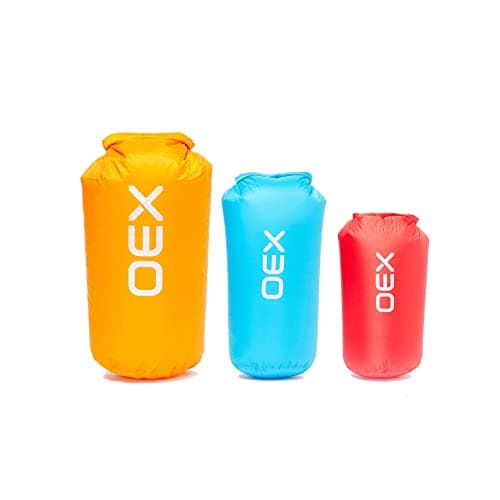 OEX Drysac Multi Pack, Pack includes 5 litre, 10 litre and 15 litre Drysacs, Lightweight Waterproof Dry Bags, Watersports, Cycling, Backpacking, Camping Accessories, Multicoloured