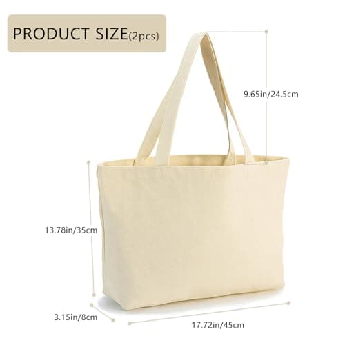 Fuonmka 2 Pack Canvas Tote Bags, 17.7x13.8 Inch Reusable Grocery Shopping Bag, Blank Cotton Bags for DIY Craft, Promotion, Gift, Shopping, Drawing — view 3