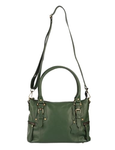 Full Grain Real Leather Handbag for Women, Shoulder Bag, Sage Green — view 4