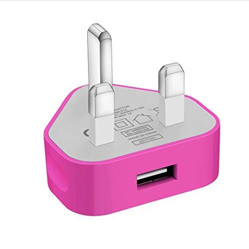 USB Compact Universal UK Mains Charger 1000 mAh CE Approved Adapter Cable Compatible with Mobile Phones iPhone 5 6 7 8 X iPod/Samsung Galaxy S2 S5 S6 S7 S8 S9/Smart phones/Media devices (Hot Pink)