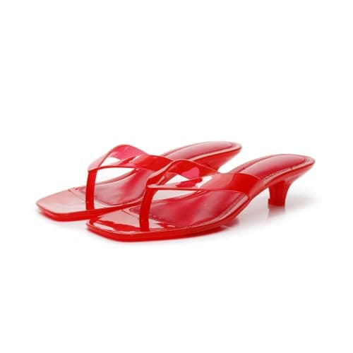 Flip Flops Women's Sandals with Transparent Strap Open Toe Fashionable Mules with Kitten Heel Toe Post Sandals for Slip-On Fashionable Comfortable Lightweight Summer Beach, Z Red, 6 UK — view 3