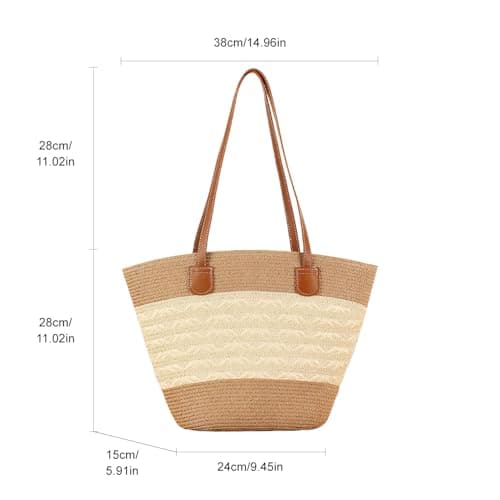 Pahajim Straw Tote Bags for Women with Zip Woven Raffia Handbag Brown — view 5