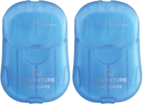 Lifeventure Travel Soap Wash Leaves x50 Foaming Paper Soap Flakes for Home Travel Camping Hiking and Outdoor Activities,Blue (Pack of 2)