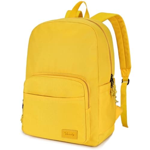 VASCHY School Backpack, Lightweight Bookbag Schoolbag for Boys Girls Casual Basic Simple Rucksack Daypack for Women Yellow