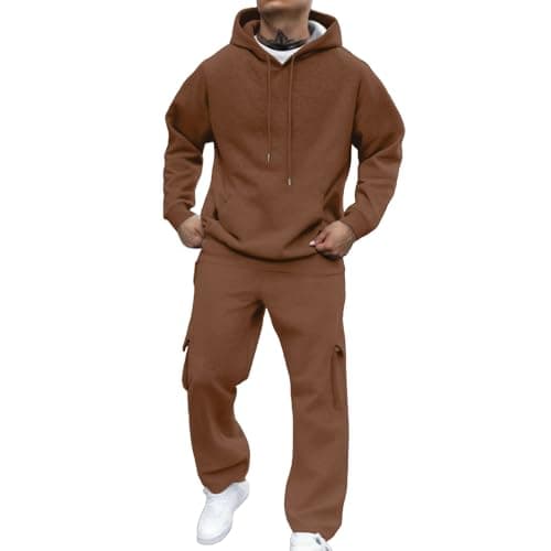 Generisch 2026 New Arrivals Casual Plain Set for Men, Comfortable, Relaxed Fit, Daily Wear for Outdoor Activities in Spring, Winter, coffee, XL — view 5