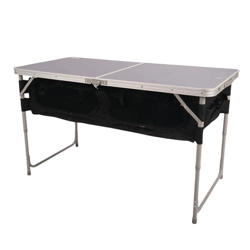 Hi-Gear Basecamp Storage Table with Steel Frame, Zipped Compartments & Pockets, Portable, Lightweight, Folding & Easy to Assemble Furniture, Ideal for Camping & Festivals, includes Carry Bag (Grey)