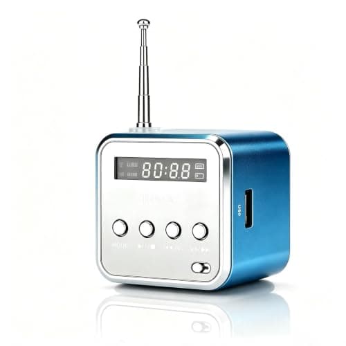 Mini Radio Bluetooth Speaker, Portable FM Radio, Outdoor Wireless Mini Speaker, Music Speaker, MP3 Player, Sound Station, USB, Line-In, Micro SD TF (Blue)