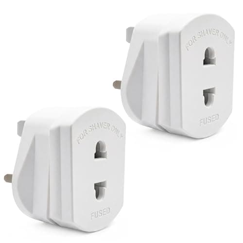 Double Dragon 2-Pack UK Electric Toothbrush & Shaver Plug Adapter | 2-Pin to 3-Pin Bathroom Converter | Supports UK EU Round & US Flat 2-Pin Plugs | 1A Fused | Compatible with Oral-B, Braun, Philips