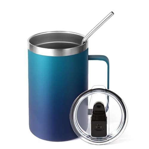 Volhoply 470ml (16oz) Insulated Coffee Mug with Lid and Straw, Stainless Steel Travel Mugs with Handle, Double Wall Vacuum Leak Proof Coffee Tumbler Cup (Dark Night,1)