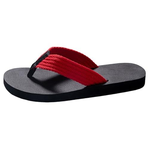 Men's Summer Casual Beach Flip Flops, Non Slip Breathable Sandals with Arch Support for Flat Feet, Clip Toes Big Size Flat Bottom Slippers for Outdoor Walking (Red, 6)