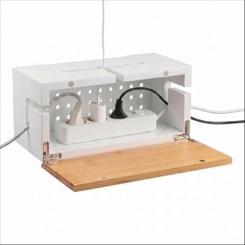 Cable Organiser Box Bamboo 24.5x13x11cm, White, Wall Fixings Included — view 4