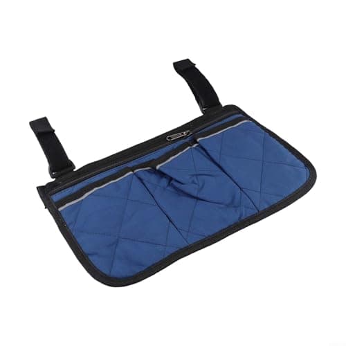 Wheelchair Chair Side Bag with Reflective Safety Strip - Multi-Pocket Camping Armrest Organizer - Heavy Duty Storage for Walking Aids & Folding Chairs - Travel Essentials Kit - Grey 12.4x7.1inch(blue) — view 6