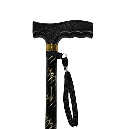 Deluxe Black/Brown with Gold Etched Engraved Flecked Stripes Pattern Ladies Adjustable Walking Stick Cane - 23" - 38.5"