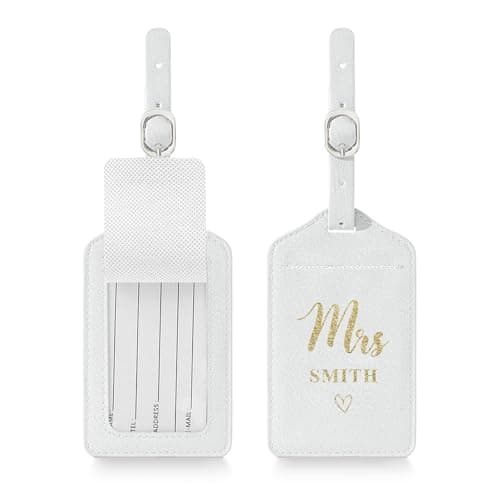 Personalised Luggage Tags Custom Luggage Tags for Suitcases Engraved Leather Suitcase Tags Luggage Tag Personalised Luggage Labels Baggage Tags for Suitcases Backpacks Travel (White-1)