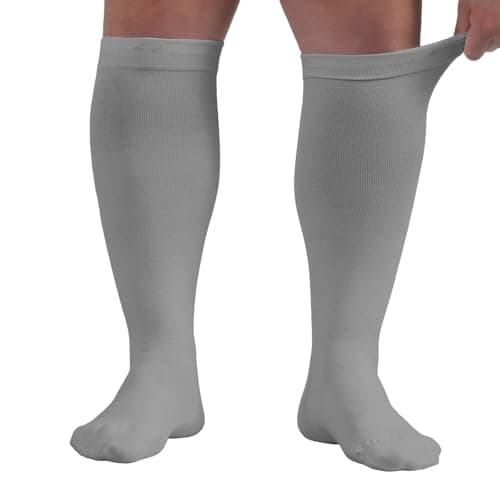 HYCOPROT Plus Size Compression Socks For Women Men Wide Calf Graduated Medical Support Stocking Knee High Pressure Sock Varicose Vein Swollen Legs Pregnancy Travel Flight 20-30 mmHg 1 Pairs Grey 6XL — view 2