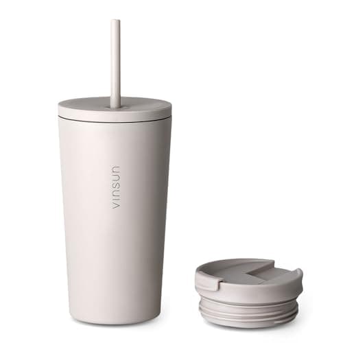 VINSUN Travel Mug with Straw 480ml, Leak-Proof Stainless Steel Thermal Mug