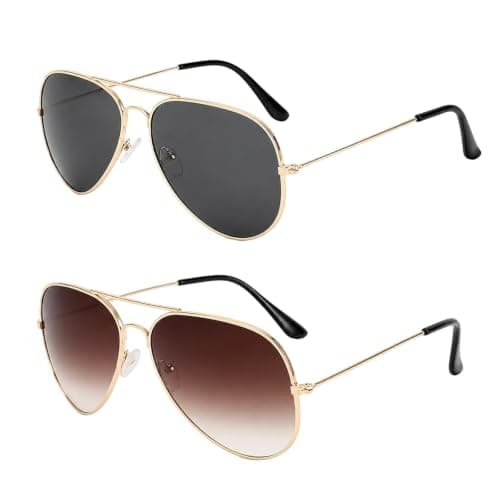 GYTFOG 2PCS Sunglasses Women for Classic Metal Frame Sun Glasses, Stylish Sunglasses Men's, UV Protection Sunglasses for Driving, Outdoor Activities Daily Wear and Travel