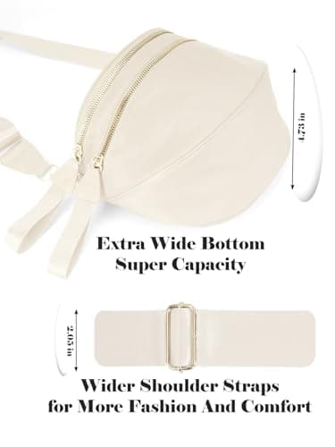 Pure Colour Crossbody Bag Bum Bag for Women,Spacious Purse Fanny Packs Belt Bag,Oversized Bum Bag, Colour Bum Bag-Beige, 11.0 Inches X 8.6 Inches X 4.5 Inches, Casual — view 5