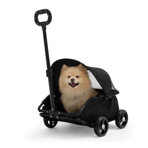 Pet Stroller for Small Dogs Cats Pet Carrier Shopping Cart Foldable Dog Trolley with 360° Swivel Handle Breathable Mesh Lightweight 4-Wheel Jogger Travel Stroller for Medium Puppies (Black, S)