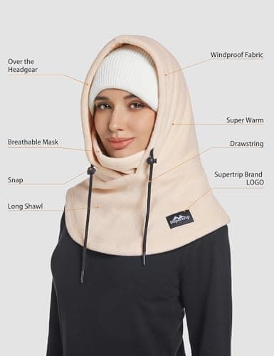 Supertrip Fleece Balaclava Ski Mask for Women Men Youth Beige — view 4