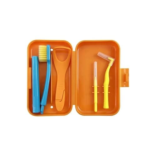 Portable Toothbrush Box Oral Hygiene Tools Kits Interdental Brush Tongue Scraper Travel Teeth Whitening(Orange)