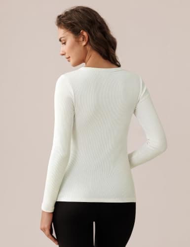 Harlamvar Women Micro Fleece Lined Tops Long Sleeve Tops V Neck Base Layer — view 3