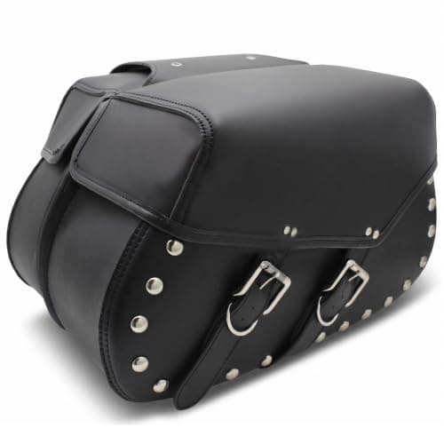 20L Large Capacity Retro Black Leather & Metal Motorcycle Saddlebags, Side Storage Bags for Cruiser, Touring