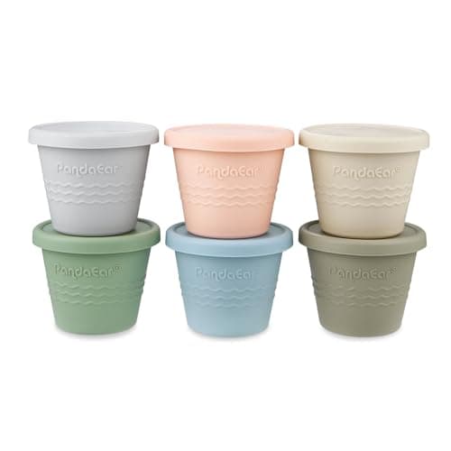 PandaEar 6 Pack Silicone Baby Food Storage Containers (4oz), Reusable Weaning Pots with Lids, Leakproof Small Tubs for Infants, Freezer & Microwave Safe, Dishwasher Friendly, BPA Free (Pastel Colours)