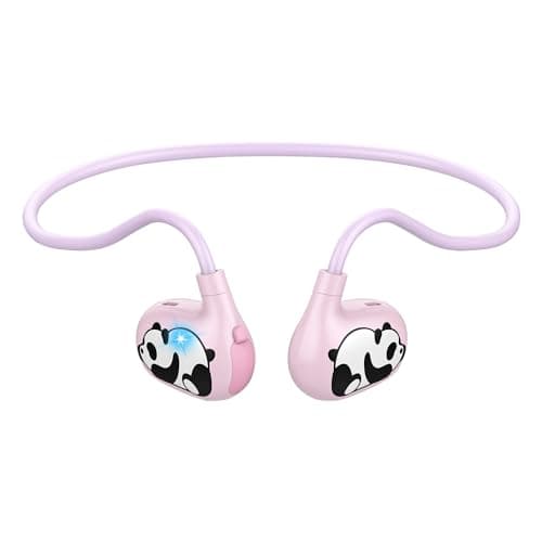 iDIGMALL Cute Panda Kids Headphones, Open Ear Earbuds for Kids, Pink