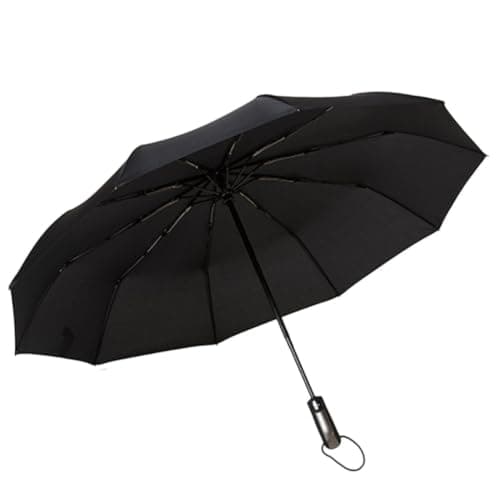HINTRMENT Compact Automatic Folding Windproof Umbrella with Stainless Steel Fiber Frame Lightweight and Sturdy for Travel and Sun Protection in Classic Black