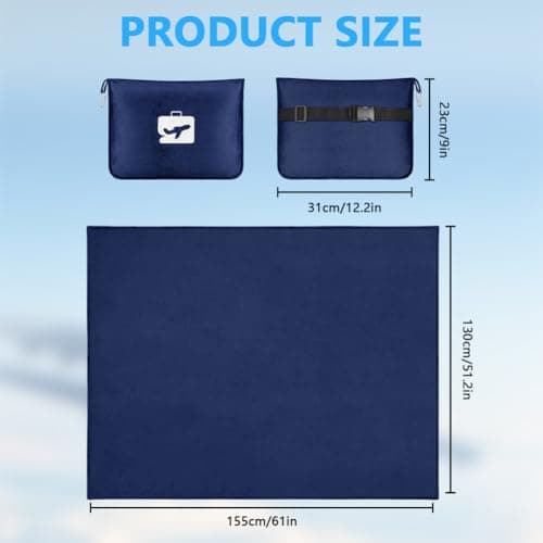 flintronic Travel Blanket and Pillow, 2 in 1 Airplane Blanket with Eye Mask and Ear Plugs, Compact Office Blankets, Lightweight & Portable Pillow for Long Flights and Trains (Navy Blue) — view 2